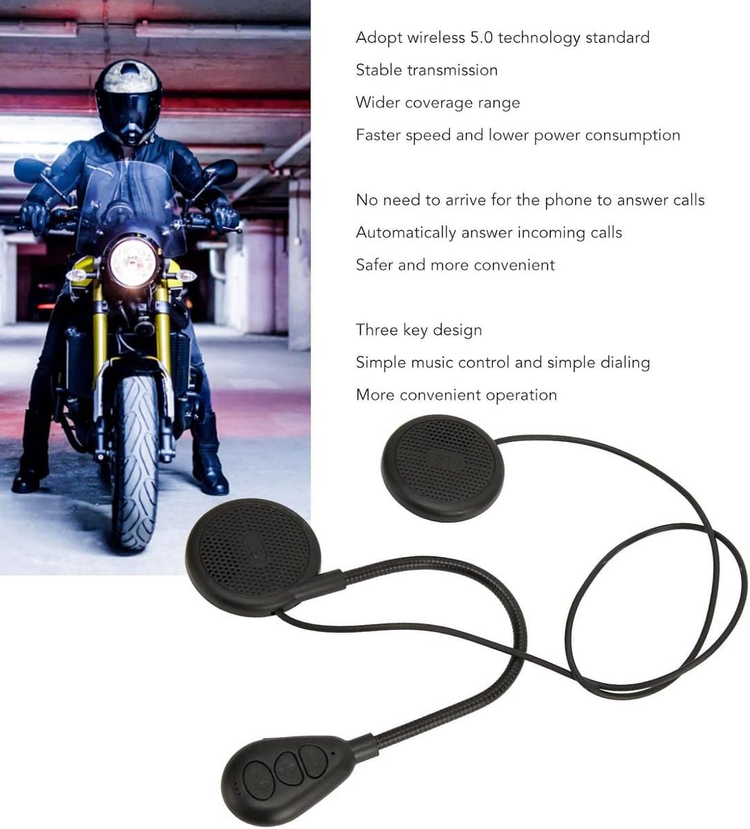 Bluetooth Headset voor Motorhelm met Handsfree Bellen en Noise Cancelling thumbnail 6