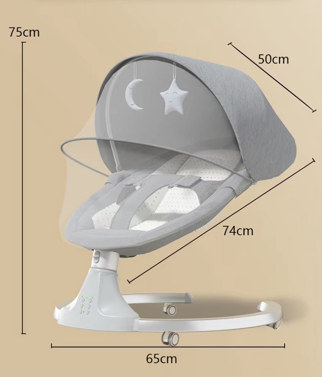 J&R Elektrische wipstoel - Wipstoel - Schommelstoel - Babystoel - Baby Swing - Elektrisch - Verrijdbaar - Afstandsbediening - Wieltjes - Bluetooth voor muziek - Grijs thumbnail 3