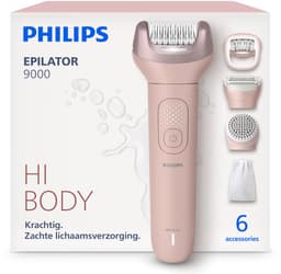 Productfoto van Philips Epilator Series 9000 – Draadloze Nat & Droog Elektrische Epilator, Ontharing voor Volledig Lichaam, met ProGuide, 6 Accessoires, 60 min. Gebruikstijd, Model BRE718 /00