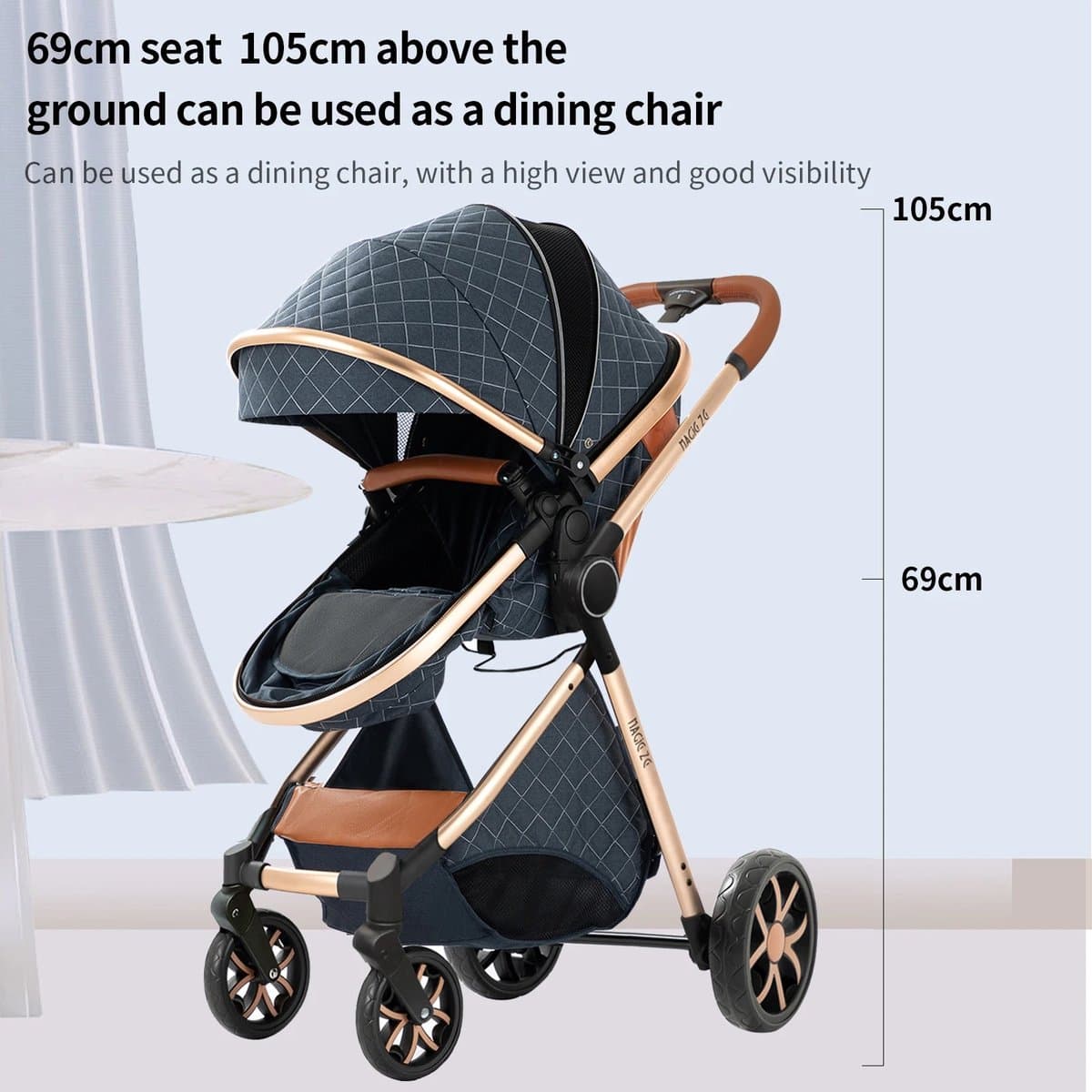 Kinderwagen Reis Systeem - 3-in-1 Kinderwagen - Veilig Vervoer - Lichtgewicht Aluminium Frame - Vanaf Geboorte - Khaki thumbnail 7