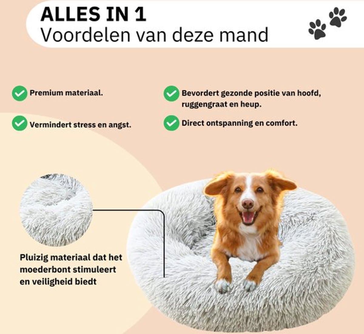 Donut Hondenmand - Kattenmand - Maat M - 60cm (ligvlak van 45cm) - Gemêleerd grijs - Fluffy en Wasbaar thumbnail 3