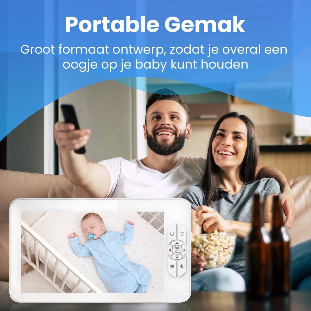 Zevio XL Elite Babyfoon met 2 Camera's en Groot 7 Inch HD Baby Monitor - met Slimme Functies - Uitbreidbaar - Baby Camera - Inclusief Flexibele Houders thumbnail 4