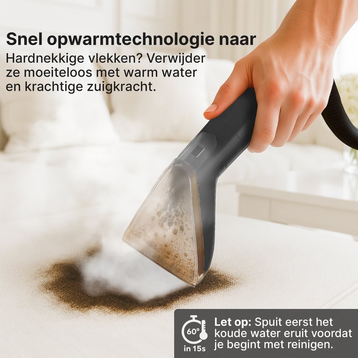 Carewat 2-in-1 Stoomreiniger met Zuigfunctie – 130°C Hogedrukstoom – Dubbel Tanksysteem – 23 Accessoires – Voor Vloer, Tapijt, Bank & Auto thumbnail 3