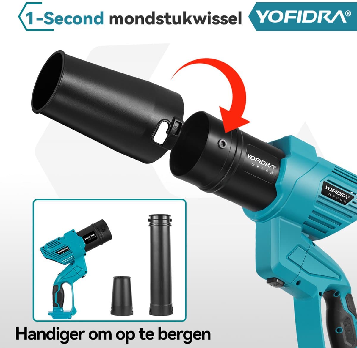 Yofidra Accu-Bladblazer - 2-in-1 Elektrische Stofblazer Luchtblazer - 216 km/h Borstelloze Bladblazer - incl 2x 4.5Ah Accu - voor Het Blazen van Bladeren Autobladeren, Sneeuw, Stof thumbnail 8