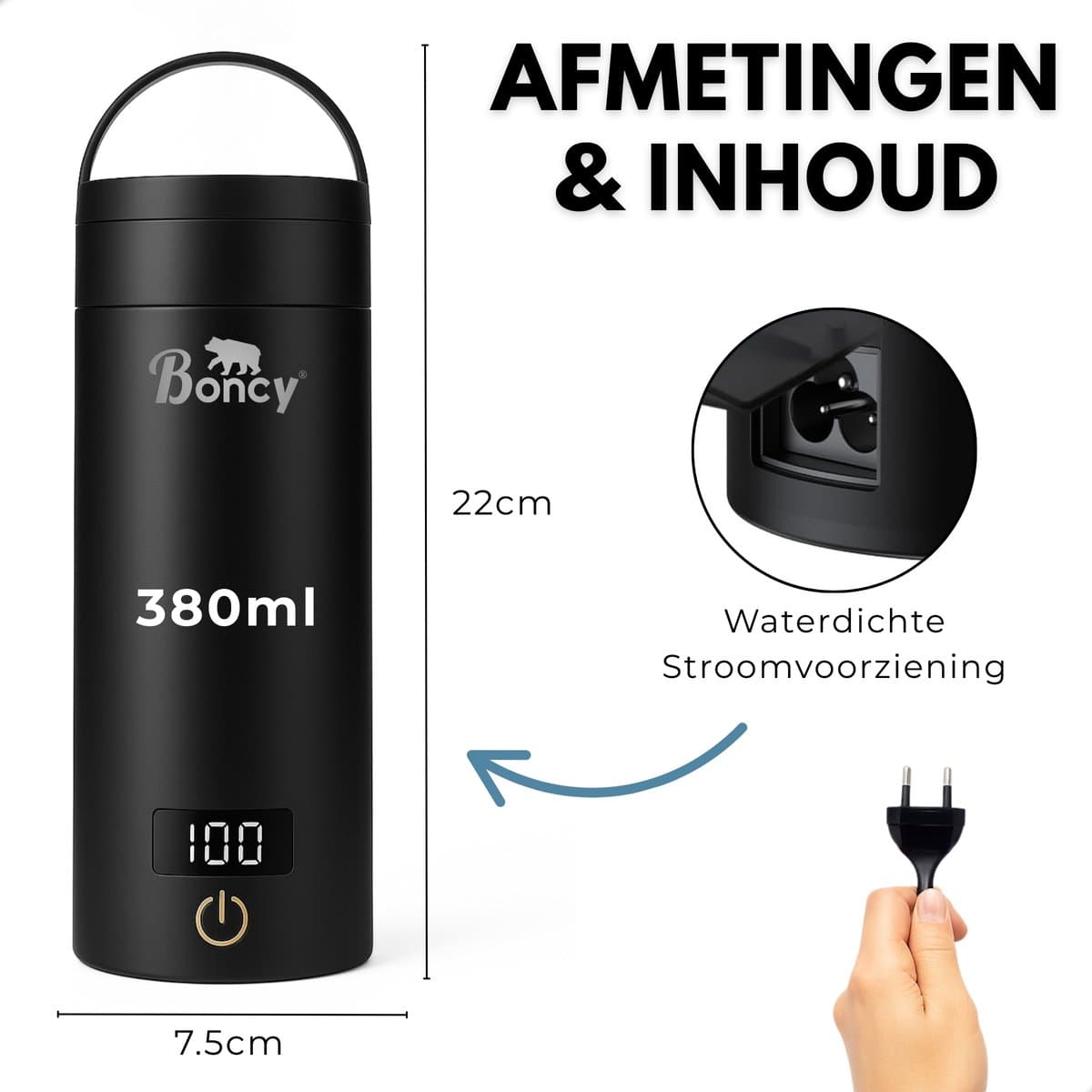 Boncy® Premium Mini Waterkoker met Temperatuurregeling - 380ml met Thermometer en Warmhoudfunctie - Kleine RVS Reiswaterkoker Zwart - Reis Waterkokers voor Camping Hotel Senioren - Klein Draagbare Travel Water Koker Grijs Temperatuur keuze - 0,5 L thumbnail 8