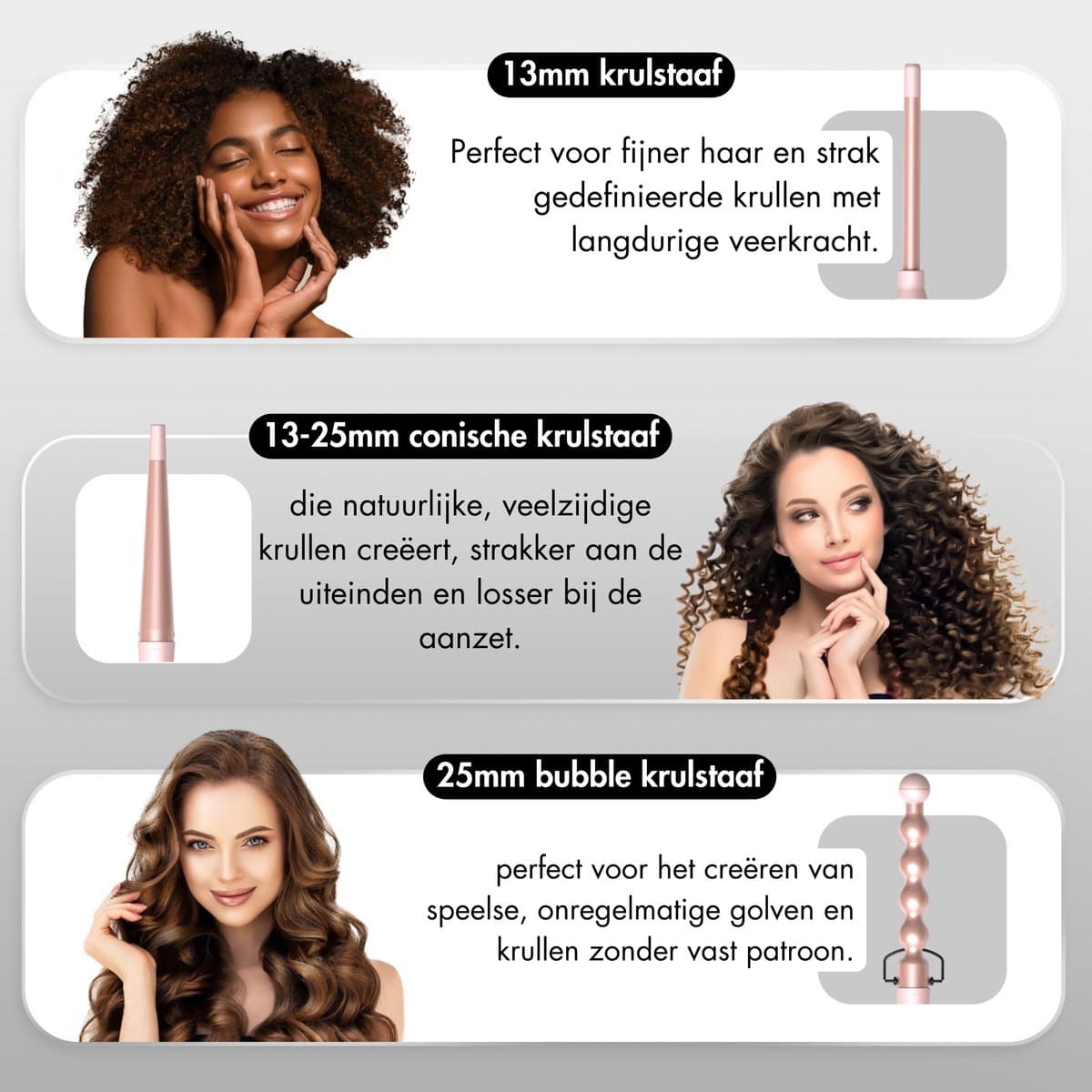 Sansbeauté® 6 in 1 Krultang met Klem - Keramische Haarkruller - 13mm tot 38mm - Beach Waves - Wavy Hair - Krultangen 32mm 25 mm 19 mm - Blowout Brush - Haarstyler - Hair Curler - Dunne en Dikke Krultang - Mini Krultang - Krultang Kort Haar thumbnail 7