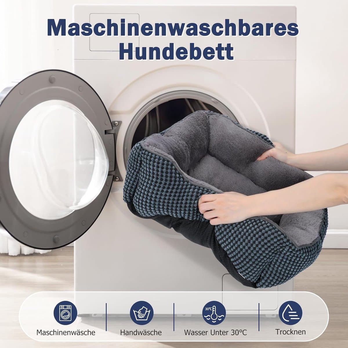 PromoHome XXL Zacht en Groot Formaat Hondenbed - Wasbaar Antislip Comfortabel Huisdierbed met Verhoogde Randen voor Grote Honden en Katten - Donkerblauw thumbnail 5