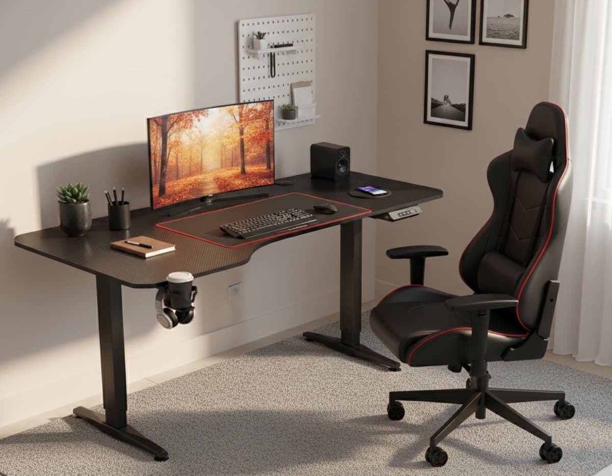 VDD Gaming - Bureau - Game Desk - Zit Sta Bureau - Elektrisch in Hoogte Verstelbaar - Zit-sta Bureau - Game Bureau - Gaming Desk - Computer Tafel - 160 x 75 cm - Zwart - Maximale hoogte 120 cm thumbnail 3