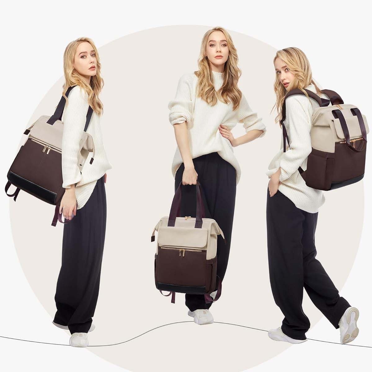 Rugzak Dames Groot, Laptop Rugzak met Laptopvak 15 Inch, Reisrugzak Dames Waterdicht, Grote Handtas Rugzak Reizen, Schooltas Modern, Zakelijke Handbagage voor Reizen Vakantie Kantoor thumbnail 7