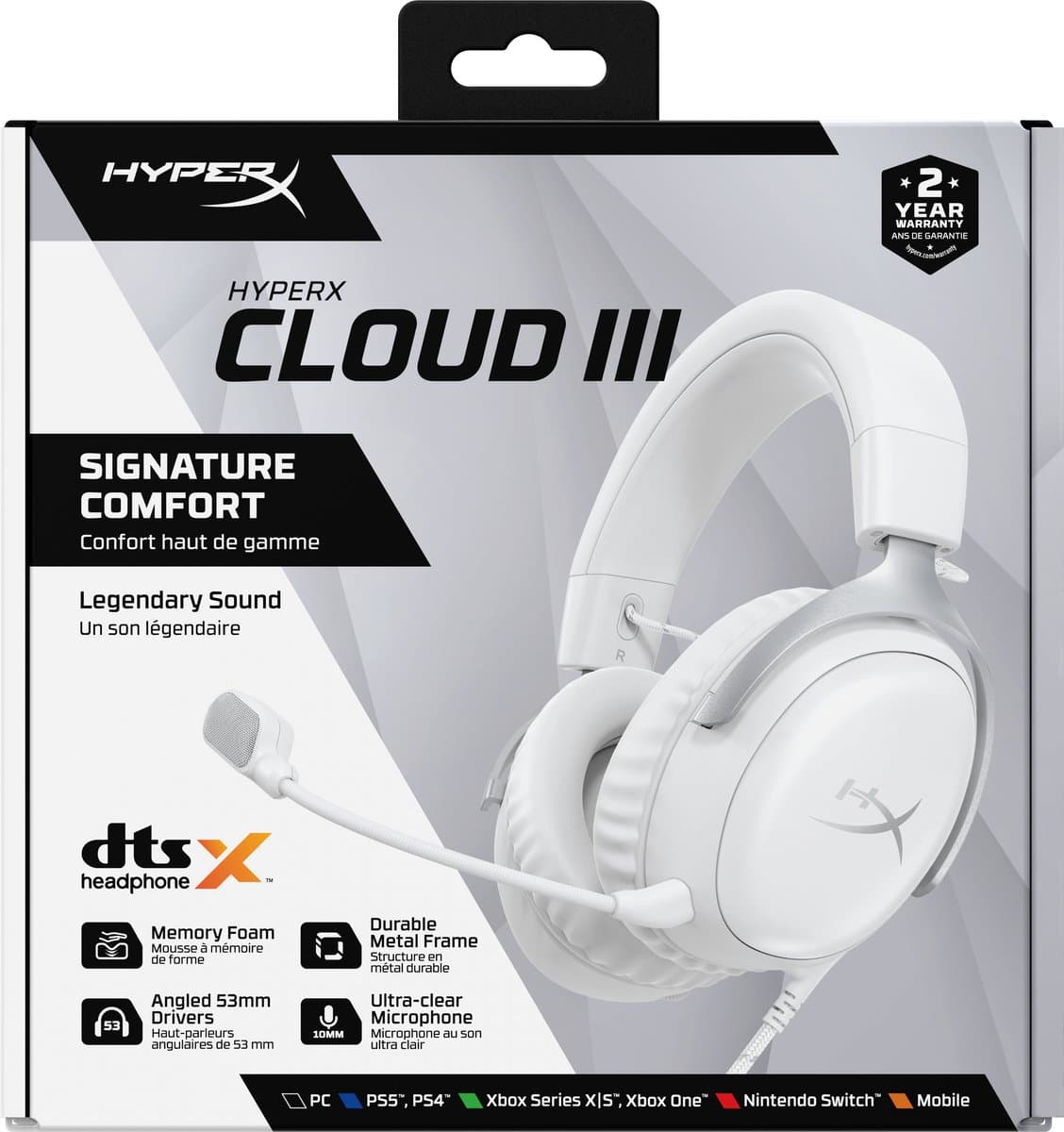 HyperX Cloud III Gaming Headset - PC, PS5, Xbox Series X|S - Nintendo, Steamdeck - (White) thumbnail 6