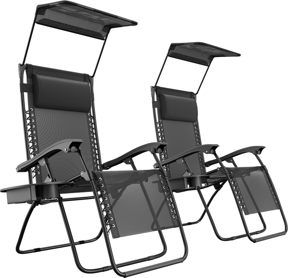 LifeGoods Opvouwbare Tuinstoelen - Verstelbaar Zonnescherm - Ligstoel Tuin - 2 Stuks - 30°-90° Verstelbaar - Metaal - Zwart