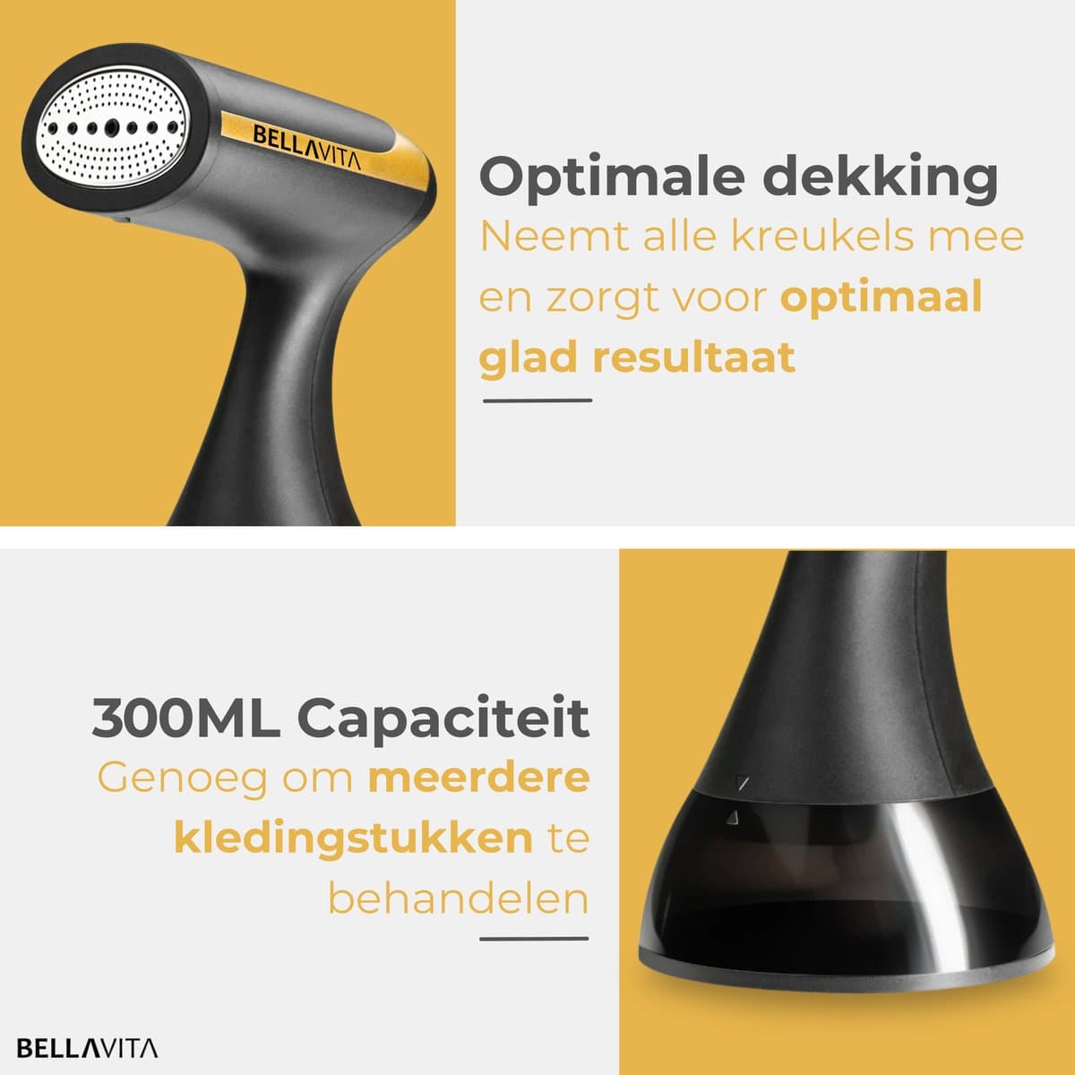 BELLAVITA ® Kledingstomer - Handstomer - Steamer - Kleding Stomer - Stoomapparaat - Zwart - 300ml - Stoomstrijkijzer - Textielstomer - Kleding - Strijken thumbnail 2