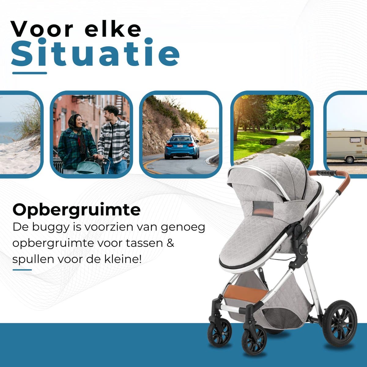 Lunola Nova - Kinderwagen 3-in-1 - incl. autostoel - 0-20kg - XXL - Multifunctionele Buggy 3in1 - Lichtgrijs thumbnail 3
