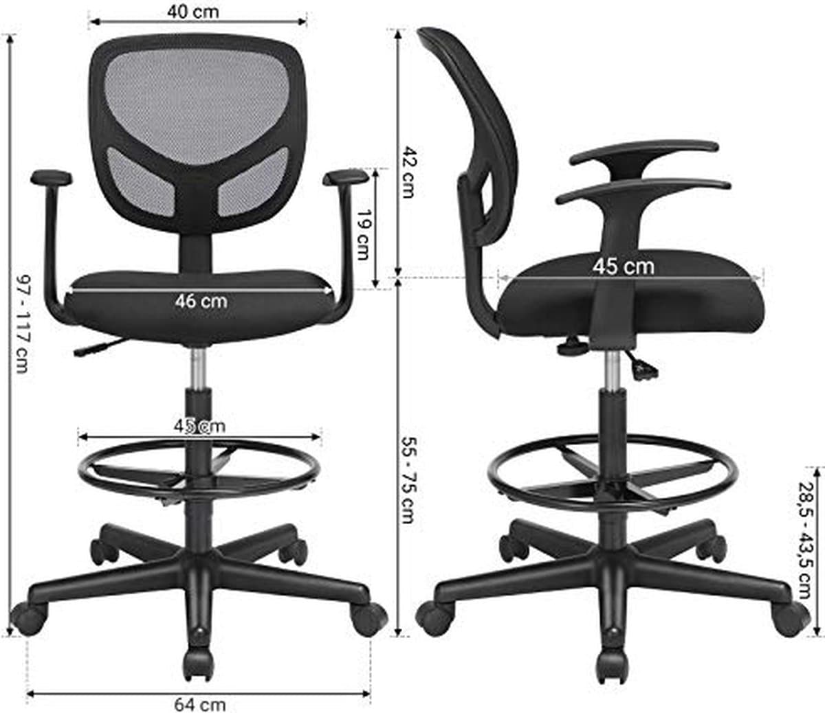 Ergonomische Bureaustoel Met Armleuningen, Hoogte 55-75 Cm, Capaciteit 120 Kg - Songmics - Bureaustoel - Zwart - Kunststof; Polyester thumbnail 7