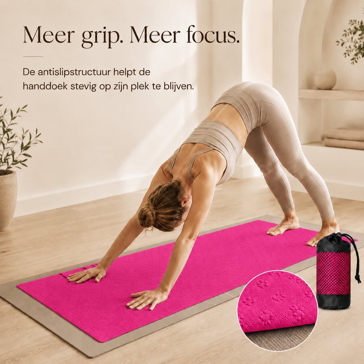Sercano Yoga Handdoek 180x82cm - Snelle Drogende Microvezel Antislip Yoga Mat Towel - Inclusief Net Draagtas - Machinewasbaar - Hot Yoga & Vinyasa - Roos thumbnail 7