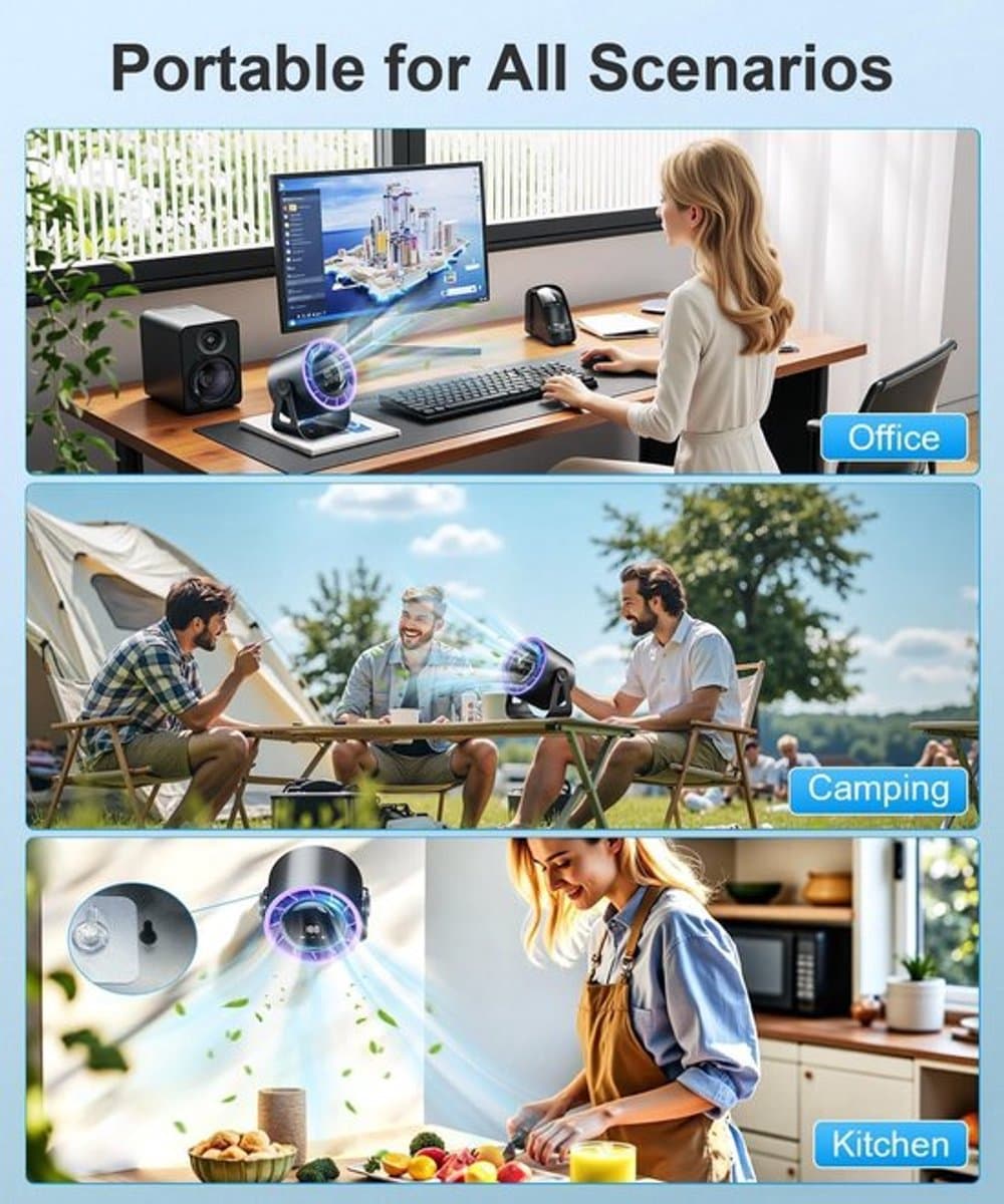 Solvix tafel ventilator geluidloos - Bureauventilator - USB Oplaadbaar - 100 Snelheidsinstellingen - 360° Verstelbaar - Voor Thuis, Kantoor & Kamperen thumbnail 4
