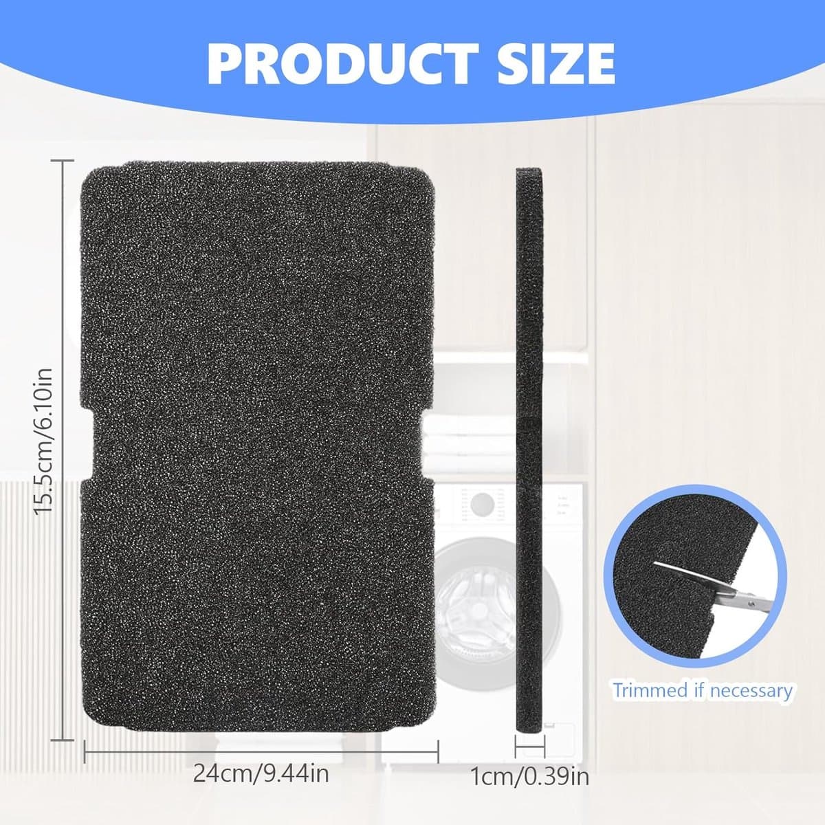 SnelShoppen - 6 Stuks Wasdroger Sponsfilter 240x155x10mm Vervangende Accessoires voor Warmtepomp Droger, Polyurethaan, Zwart, Ideaal voor Beko, Grundi thumbnail 3