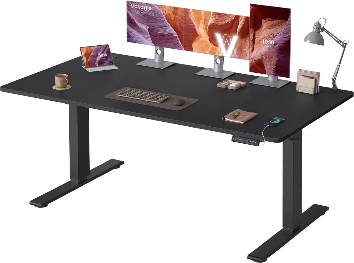VASAGLE - Zit Sta Bureau - Elektrisch - USB-C-Aansluiting - Geheugenfunctie - Voor Kantoor