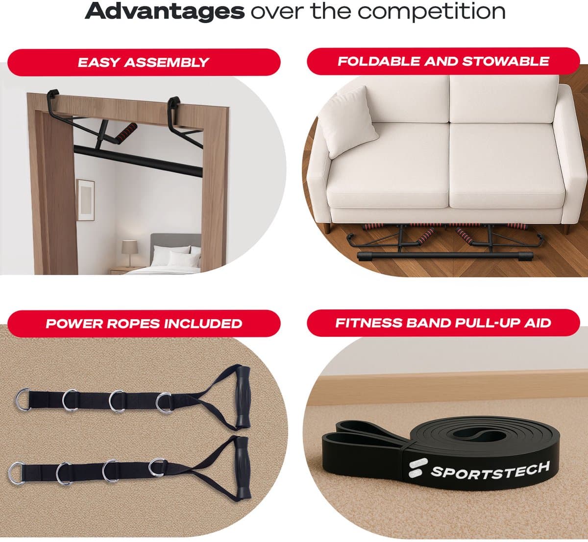Sportstech optrekstang Pullmate – zonder boren | 200 kg | 3 grepen | TRX-oog thumbnail 3