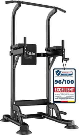 Productfoto van DH FitLife Power Tower Dip Station, Sportapparaten met optrekstang, dip bars en rugtrainer, krachtstation, krachttoren, fitnessstation, power rack voor thuisgym, krachttraining voor thuis