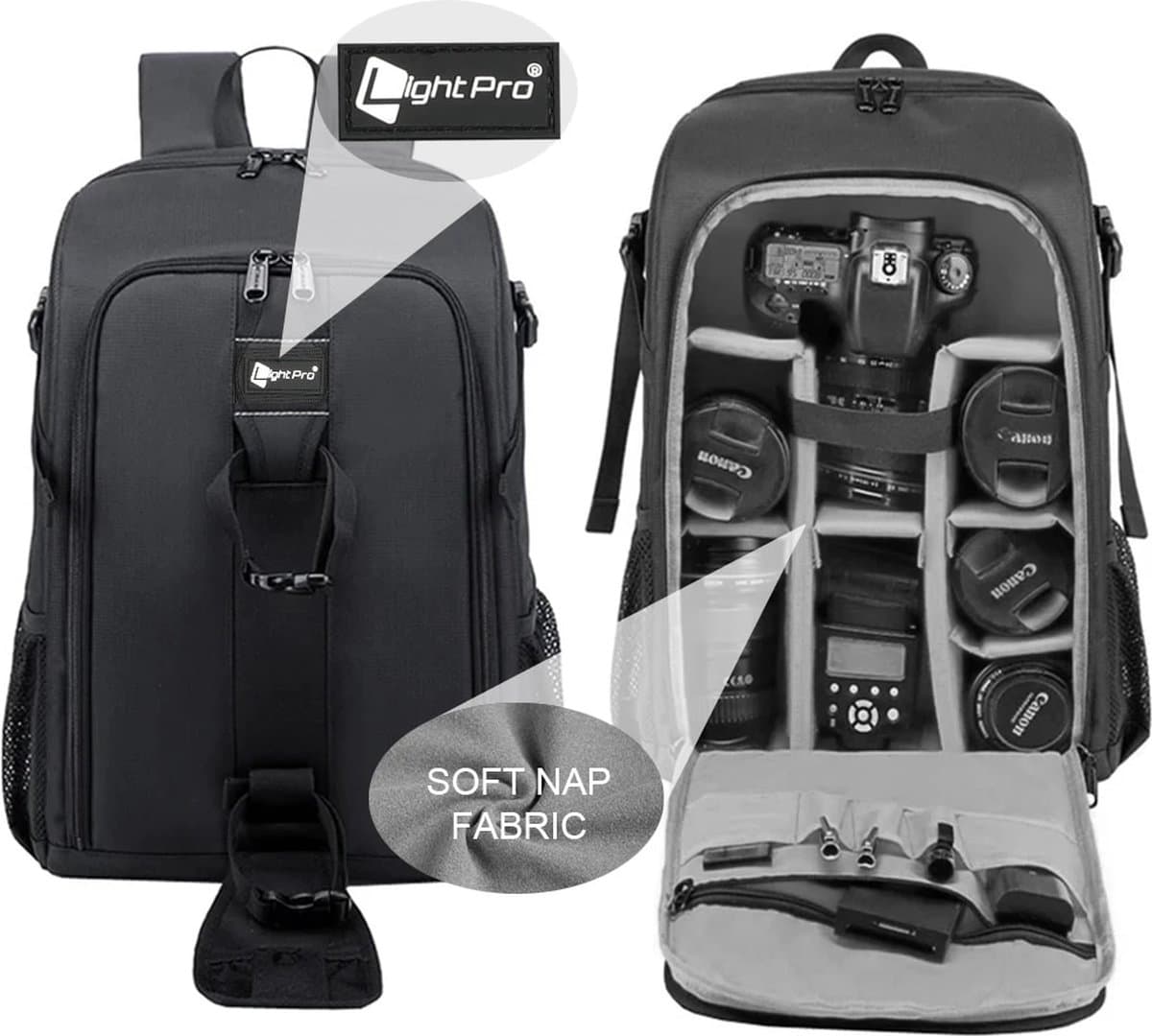 LightPro 18L rugzak foto camera video cameratas fototas rugtas grijs voor Canon Nikon Sony Fuji Olympus Pentax