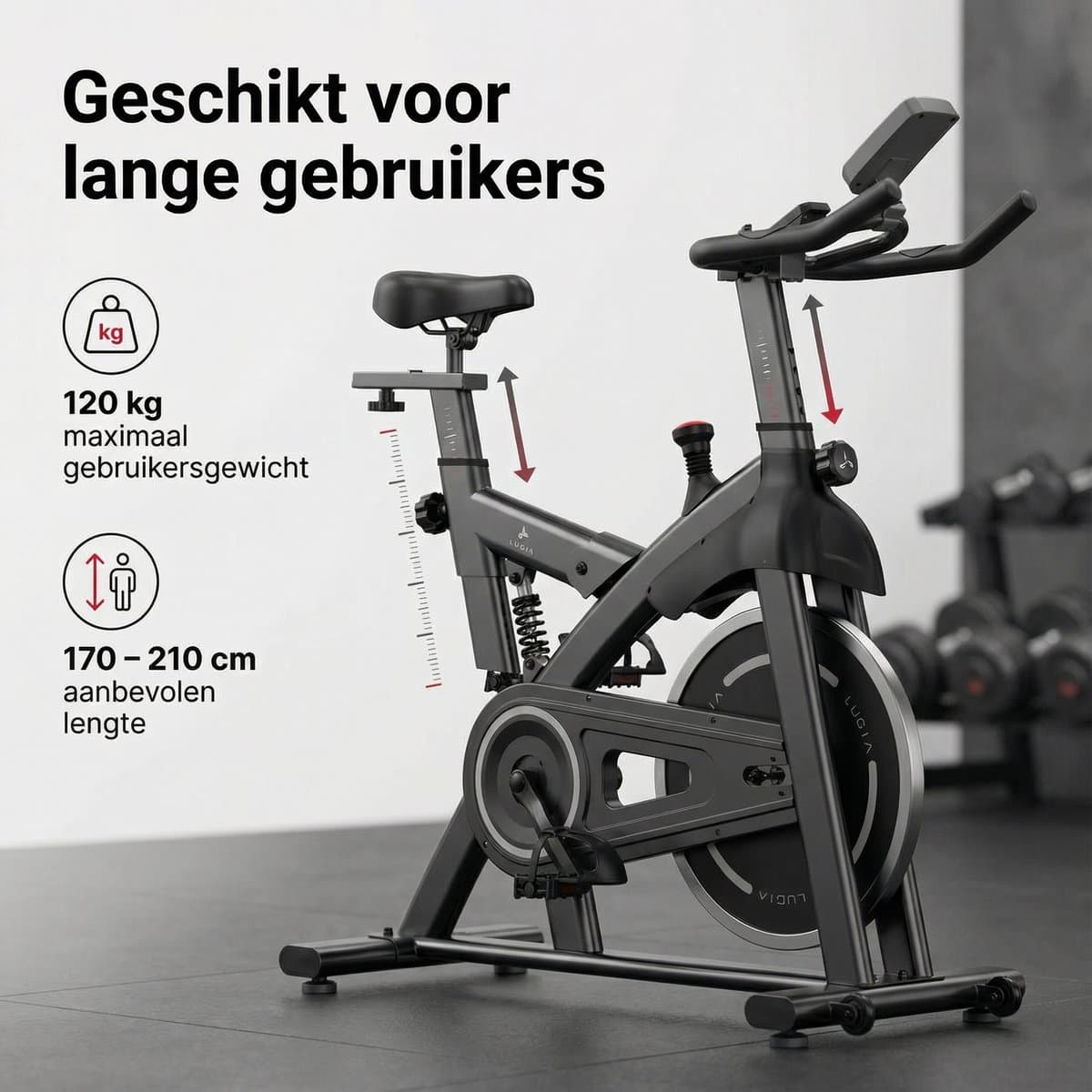 Lugia Hometrainer Pro – Fitnessfiets voor Lange Gebruikers – Premium Vering & Demping – Extra Soepel & Stil – Verstelbaar Zadel – 0-100% Weerstand thumbnail 8