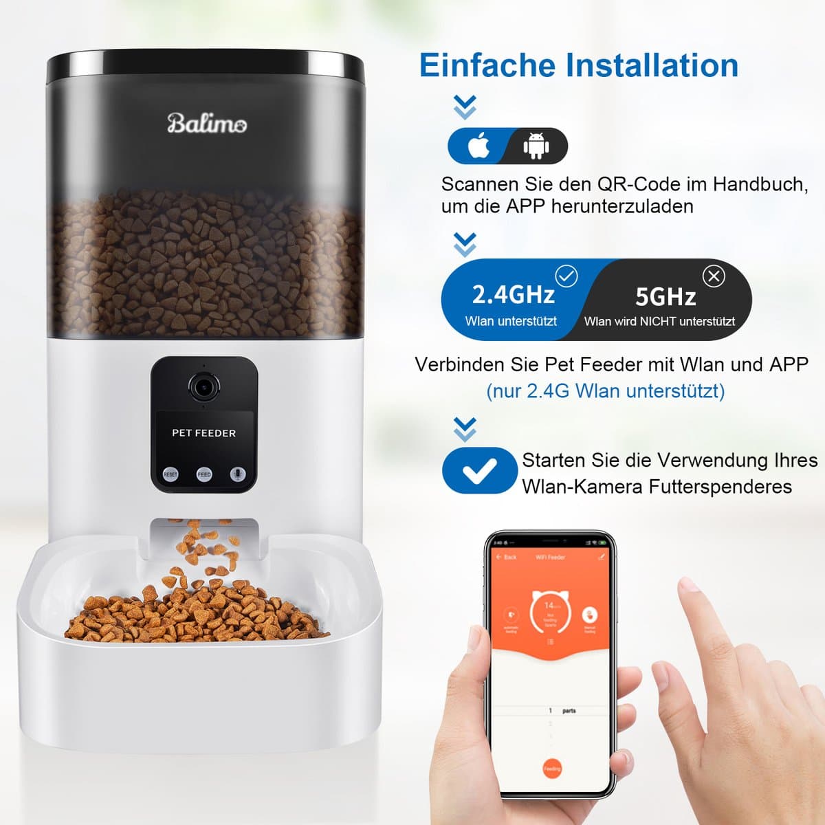 Balimo Automatische Voerbak Kat en Hond 4L - Voerautomaat met Full HD 1080P Camera – Two-Way Audio - Voerautomaat met App - Night Vision - Voerdispenser - Wit thumbnail 3