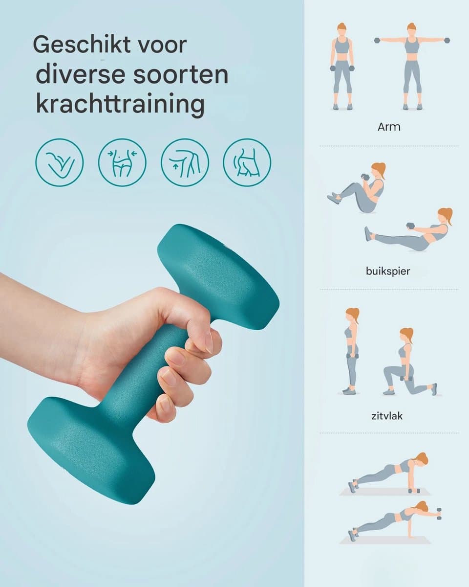 Jessi Store - Dumbbells - Dumbbells set - Dumbell - Dumbell set - Halterset - Halters - Set 12Kg - Met standaard - Neopreen thumbnail 4
