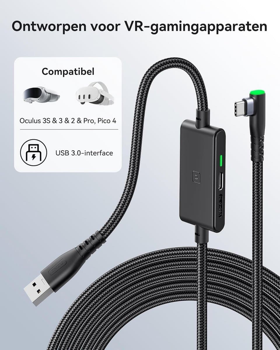 INIU Link Cable 5 m Compatible with Meta/Oculus Quest 3/2/Pro and Pico 4 Steam VR/Gaming PC, Fast Data Transfer, USB A 3.0 to USB C Lnk Cable for VR Headset, Separate USB-C Connection thumbnail 4