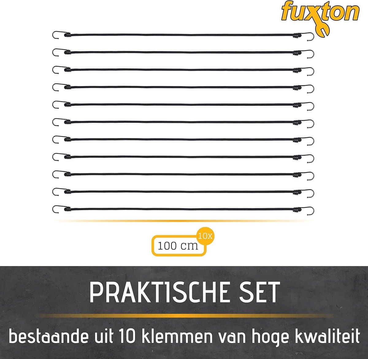 Set van 10 Spanschroeven met Haken - 100cm Zwart voor Dakdragers, Fiets, Auto, Tent thumbnail 7