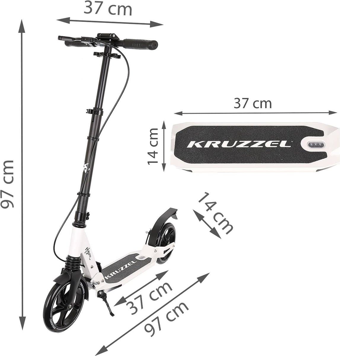 Kruzzel Hyperion City Scooter - Step voor volwassenen - Opvouwbaar - Vering - Schijf rem - 100kg - Autoped - Grote wielen - Wit thumbnail 2