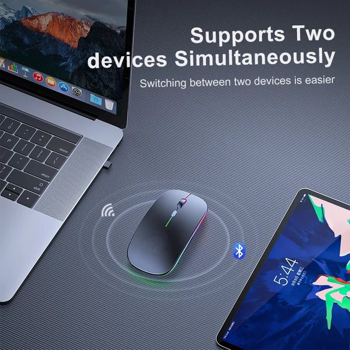 Matte Zwart Draadloze oplaadbare RGB muis- geluidloze klik - Voor Pc Ipad Laptop Mobiele Telefoon_ergonomisch - bluetooth - soft-touch muis - Matte Zwart - RGB LED light thumbnail 4
