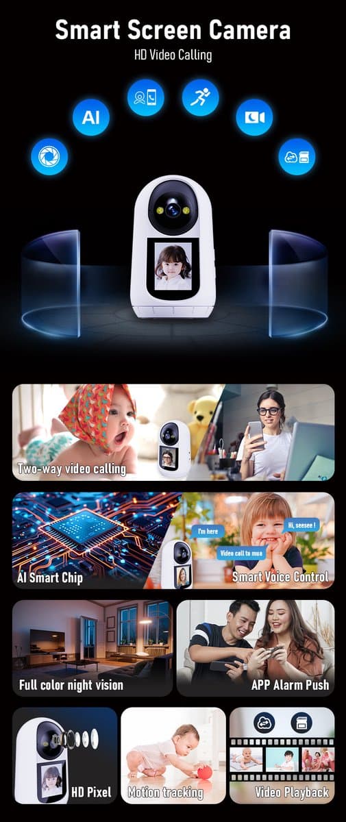 Babyfoon met Camera - Tweeweg Video & Audio - Baby Monitor - Lichaamstracking - WiFi Camera - Beweging Detectie & Alarm thumbnail 7