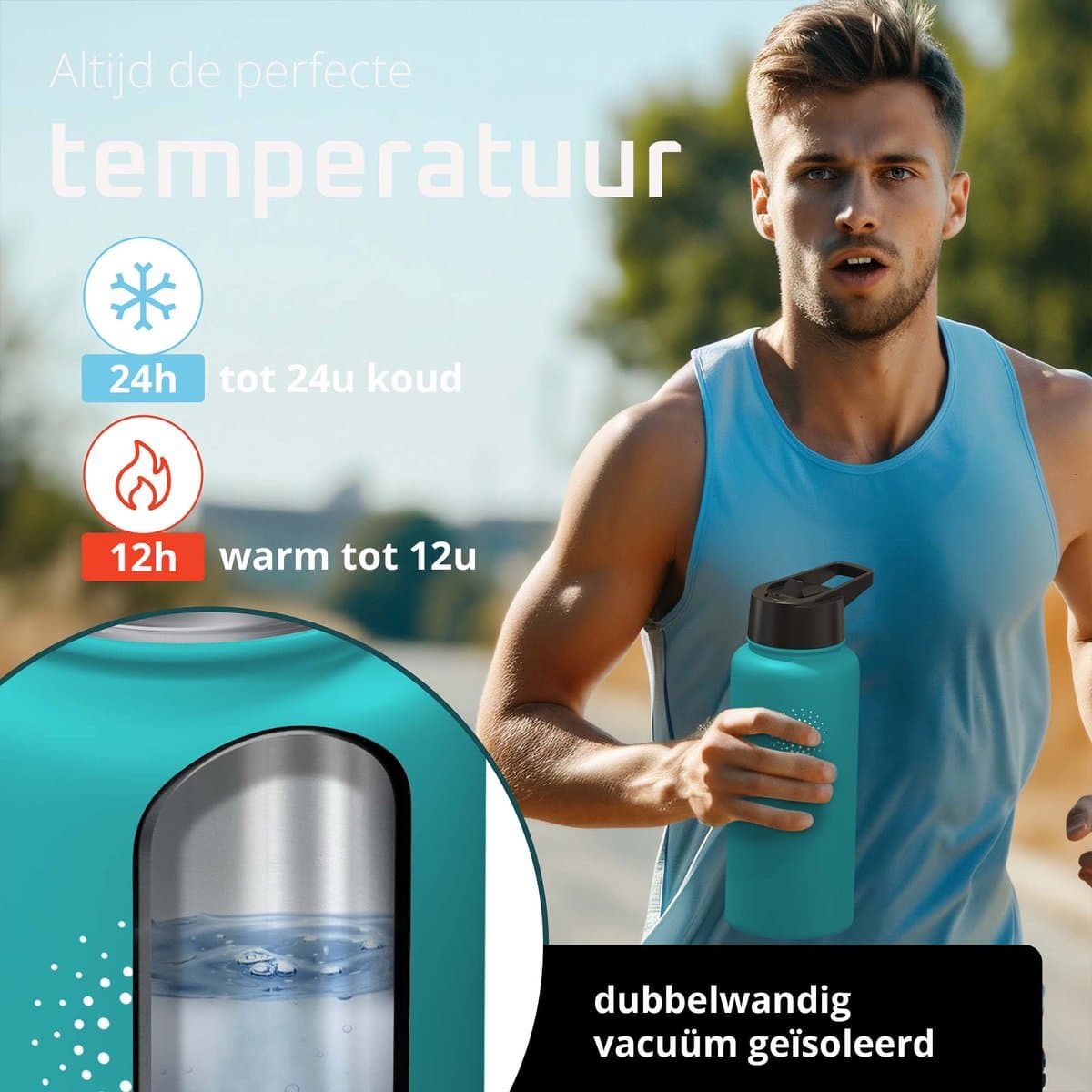 bemaxx Drinkfles met Rietje RVS Thermosfles ACTIVE FLASK (3 Drinkdoppen met Infuser), Volwassenen Kinderen, BPA-Vrij + Lekvrij | 1 Liter/500 ml Isoleerfles, Vacuüm Waterfles Sport Fitness Fietsen Water Fles Waterbidon Sportbidon thumbnail 5