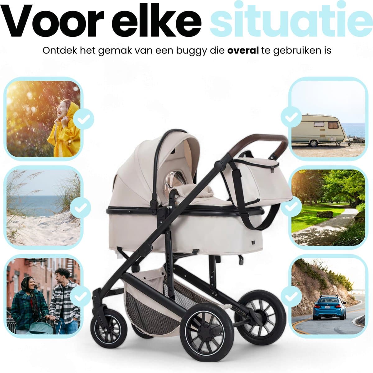 Lunola Luna - Kinderwagen 3-in-1 - incl. autostoel - 0-22kg - XXL - Wandelwagen - Multifunctionele Buggy 3in1 - Wit thumbnail 2
