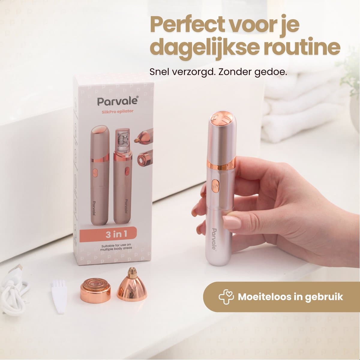 Parvale® 3 in 1 Epilator SilkPro - Epileerapparaat Dames - Epilator - Gezichtsepilator Vrouw - Gezichtsontharing Dames - Epilator Gezicht - Epilator Dames - Gezichtsepilator dames thumbnail 8