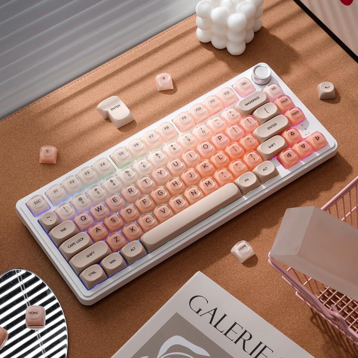 Draadloos Toetsenbord Keycaps - 132 Toetsknoppen PBT+PC Shine Through Keycap Set - Gradient keycaps - Mechanisch Keycaps - Gaming Toetsenbord Keycaps - Comfortabel & Duurzaam voor Mechanische Toetsenborden - Roze thumbnail 6