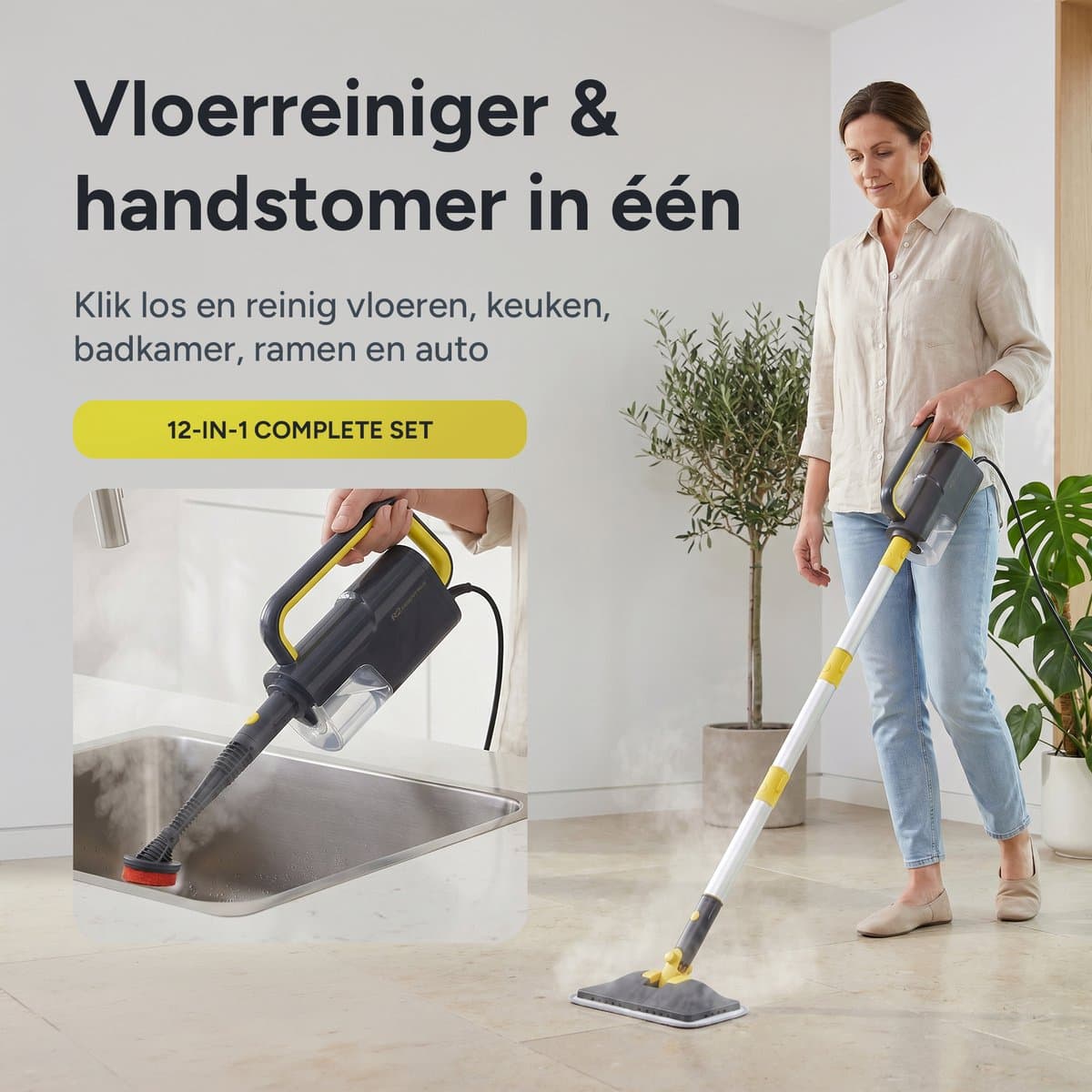 R2 Essentials 12-in-1 Stoomreiniger – Steam Cleaner – Handstoomreiniger – Handstomer – Vlekkenreiniger – Chemievrije Dieptereiniging voor Badkamer, Keuken, Voegen, Tegels, Bank, Tapijt, Auto & Kleding thumbnail 6