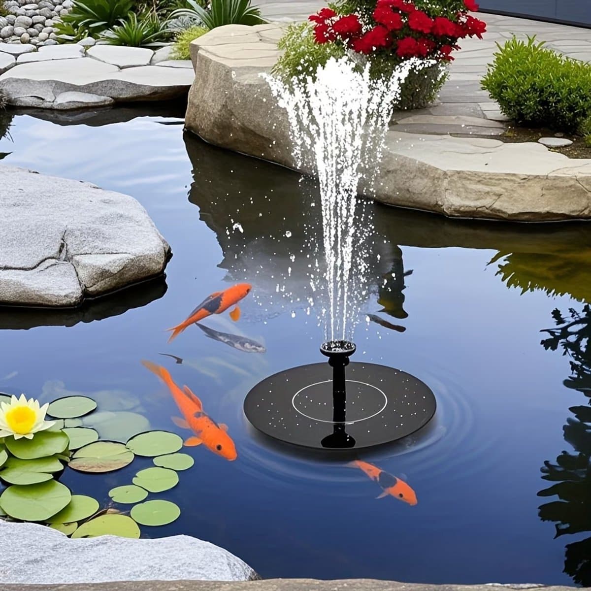Solar Fontein met 6 Sproeikoppen – Zonne Energie Waterpomp voor Vogelbad, Vijver en Tuin – Drijvende Waterfontein thumbnail 3