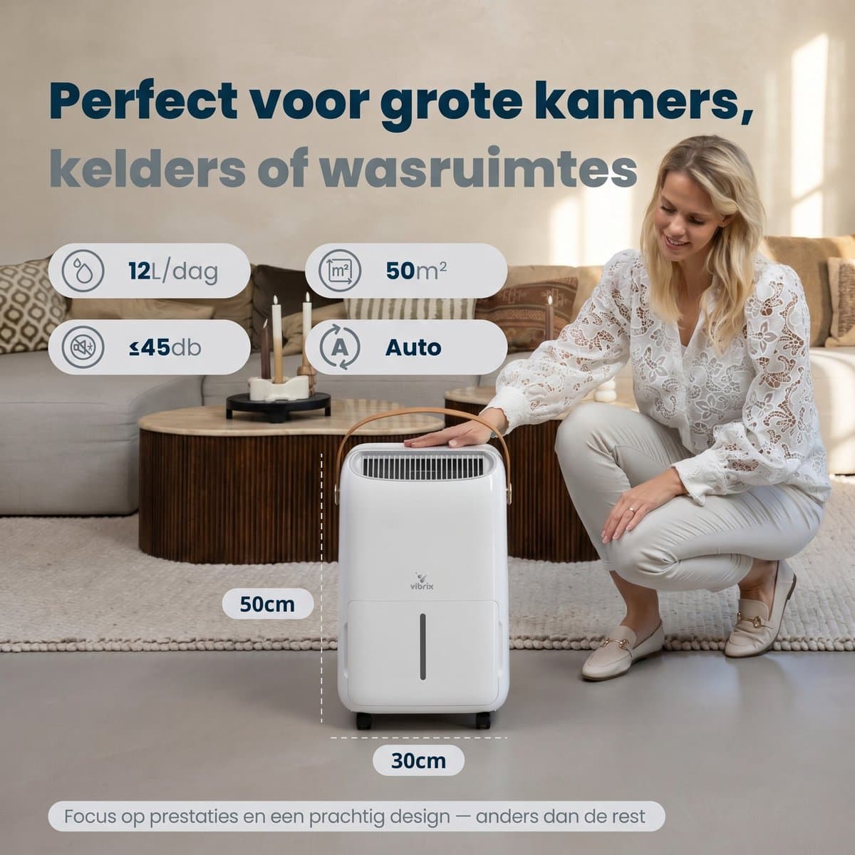 Vibrix DryFlow12 Luchtontvochtiger – 12L per dag – Wasdroogfunctie – Stil & Energiezuinig – Ontvochtiger voor Badkamer, Kelder, Zolder & Slaapkamer – Slimme Dehumidifier thumbnail 5