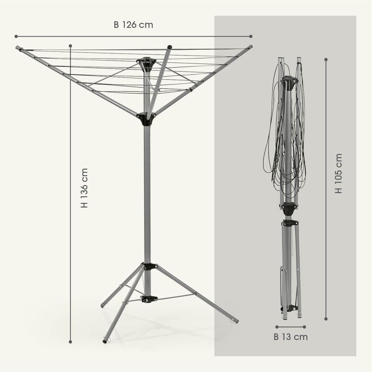 EASYmaxx Droogmolen, inklapbaar droogrek voor binnen en buiten, weerbestendig en licht, 4 niveaus in hoogte verstelbaar, ca. 14cm x 11cm x 131cm [aluminium] thumbnail 5