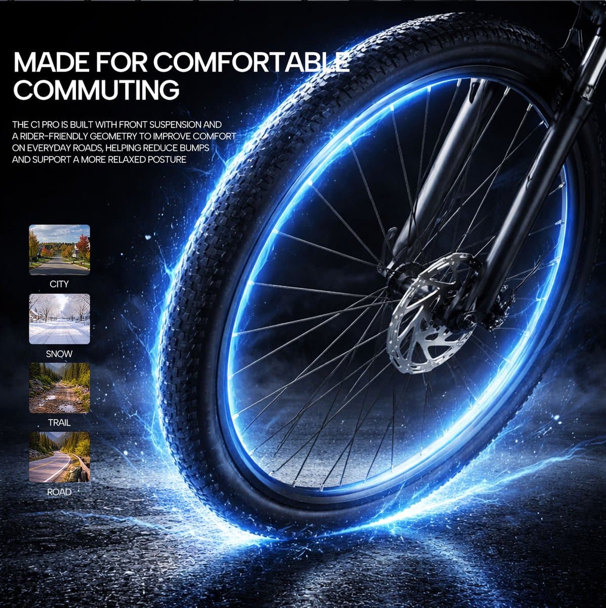 Pixar C1 Pro Elektrische Fiets - 250W Motor - 36V18Ah Accu - 28x1.95" Banden - Max Snelheid 25km/u - Max Bereik 80-100km - Shimano 7-Snelheden - Wit thumbnail 6