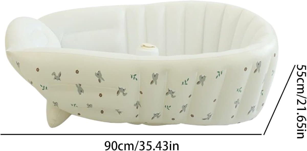 Opblaasbare Babybadkuip - Draagbaar Babybadje - Baby's Baden - Verstelbaar en Opvouwbaar - 90 x 55 cm - Konijnenkop thumbnail 7