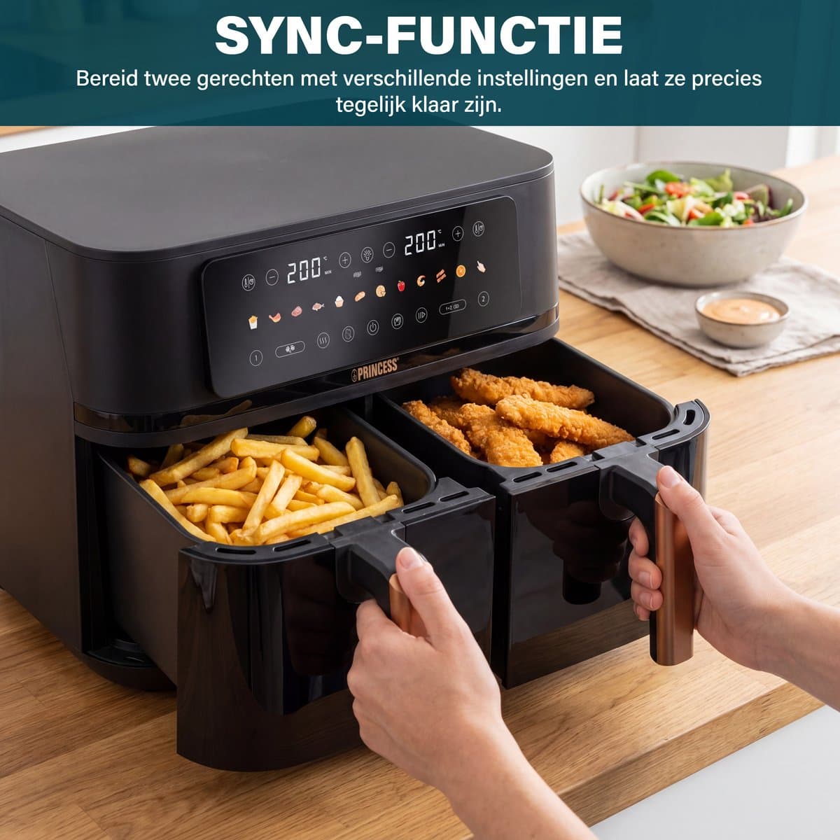Princess 182272 Dubbele Airfryer - 2x 4.5L - 9 liter - 2 manden - XXL - Touchscreen - Kijkvenster - 12 programma's - 3100W thumbnail 7