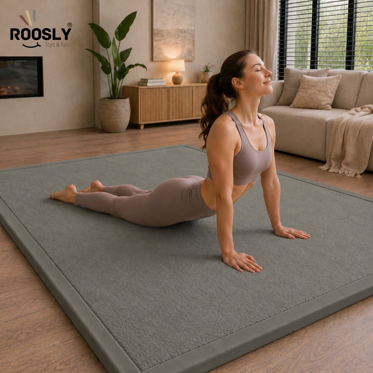 Roosly Speelmat Baby - Fluwelen Speelkleed baby - speeltapijt - kruipmat - playmat - Extra Dik Traagschuim 3 cm - Antislip - Zacht & Veilig - 150 x 200 cm - Stone Grey thumbnail 5