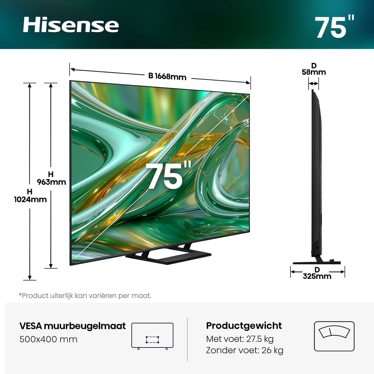 Hisense 75E8S SmartTV - 75 inch - 4K Hi-QLED MiniLED - 2026 - 600 nits - Native 144Hz Game Mode - Built-in Subwoofer - Hi-View AI Engine - Hi-QLED Colour - Dolby Vision Atmos thumbnail 8