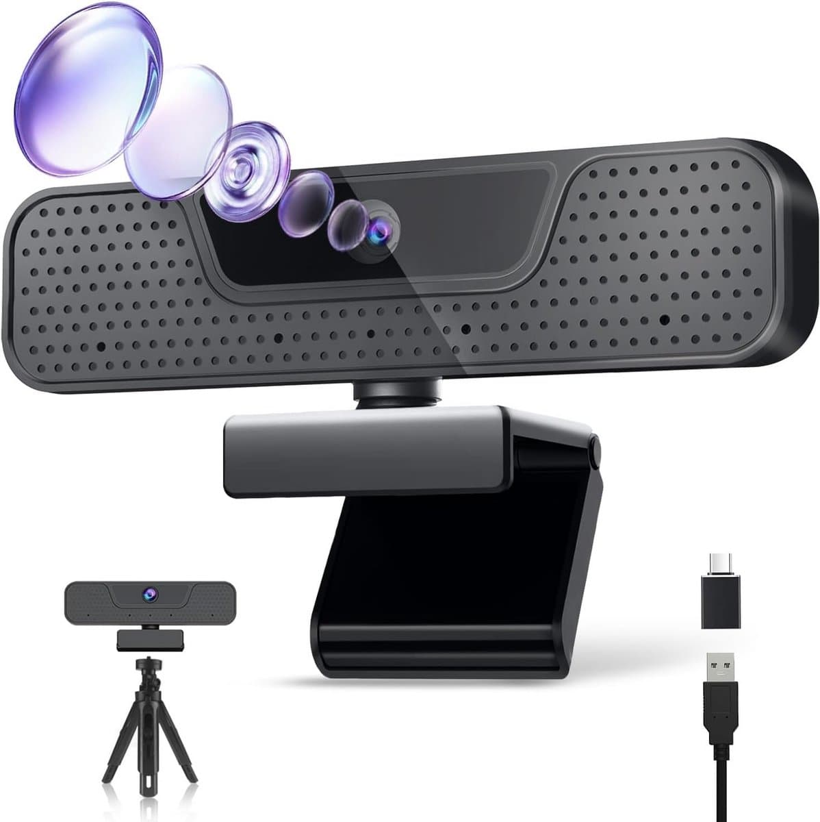 4K Webcam - Conferentie Camera - Online Vergaderen - AI Ruisonderdrukking - 85 Graden FOV - Zwart