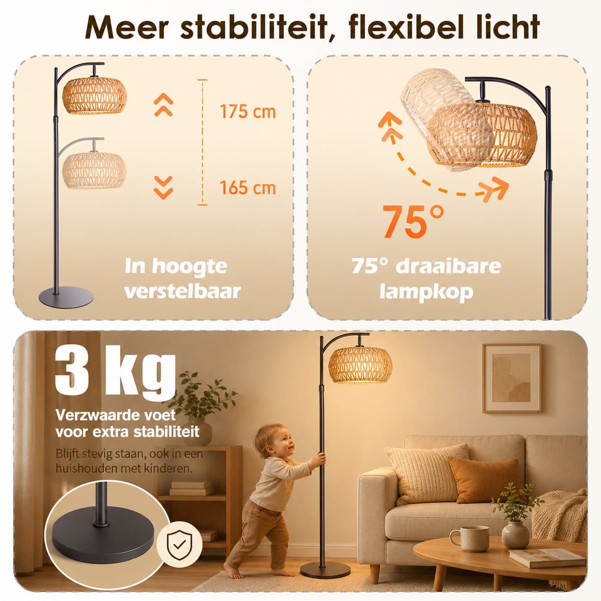 MUPOO boho rotan vloerlamp met slimme LED thumbnail 4