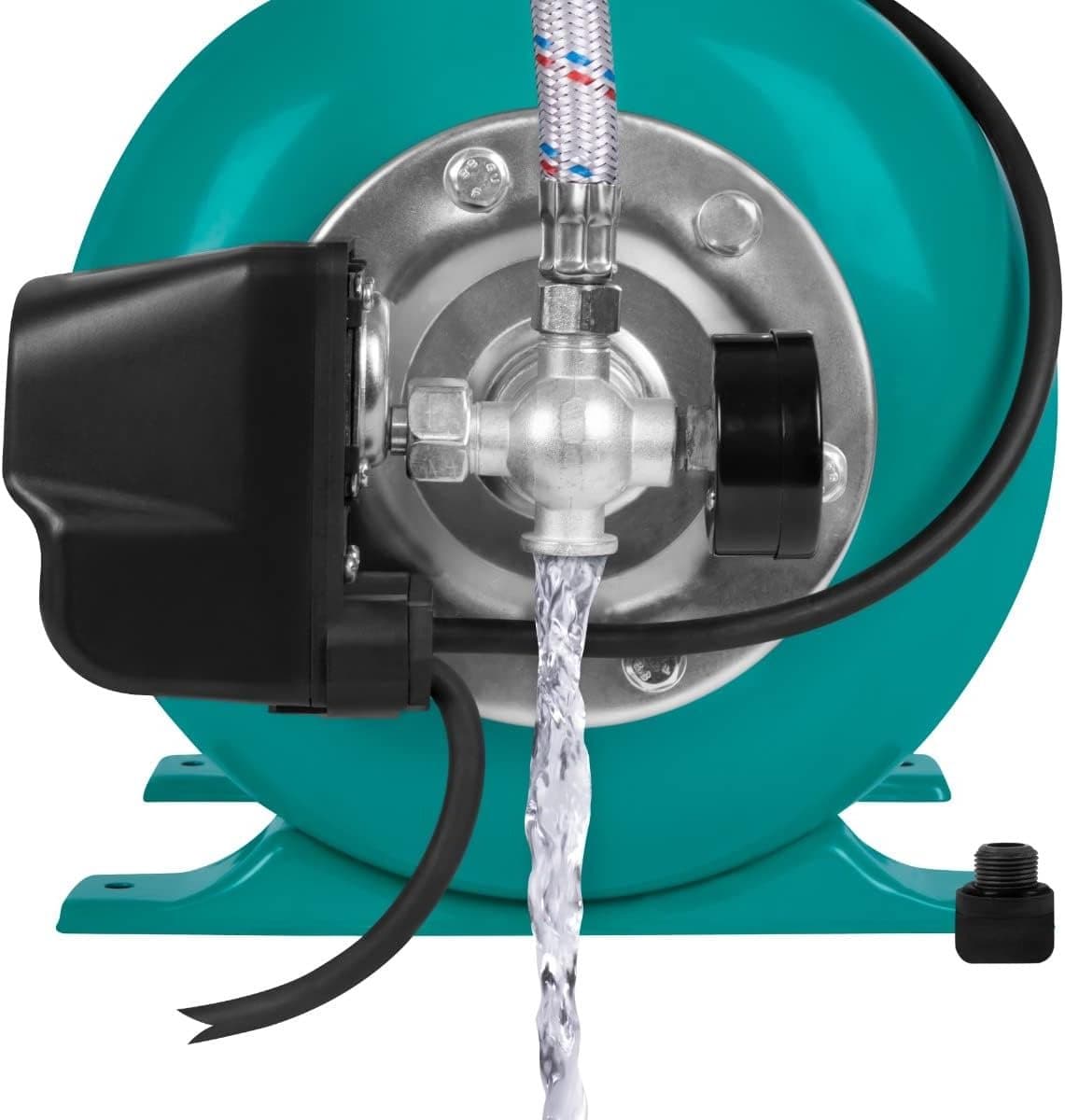 Waterdrukpomp met schakelaar - Hydrofoorpomp - Tuin beregenen - Automatische regeling - 19L tank - Turquoise thumbnail 3