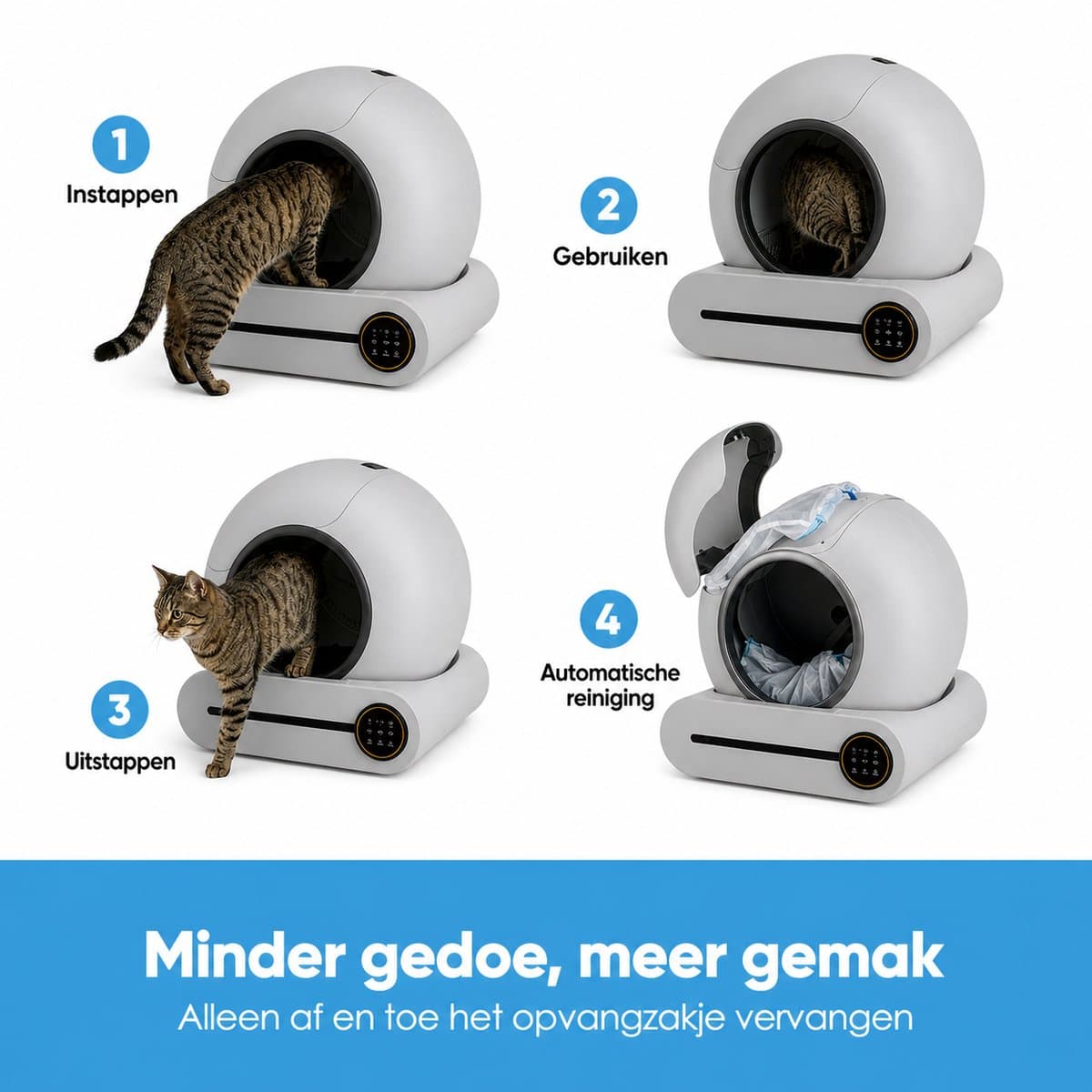 Purloo Automatische Kattenbak 65L XXL - Zelfreinigend + 100 Zakjes en Grindmat thumbnail 7